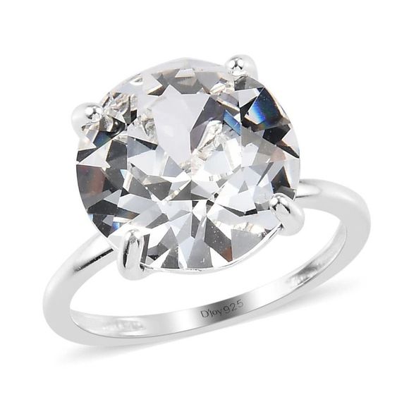 White Crystal Solitaire Ring in Sterling Silver - Picture 1 of 6